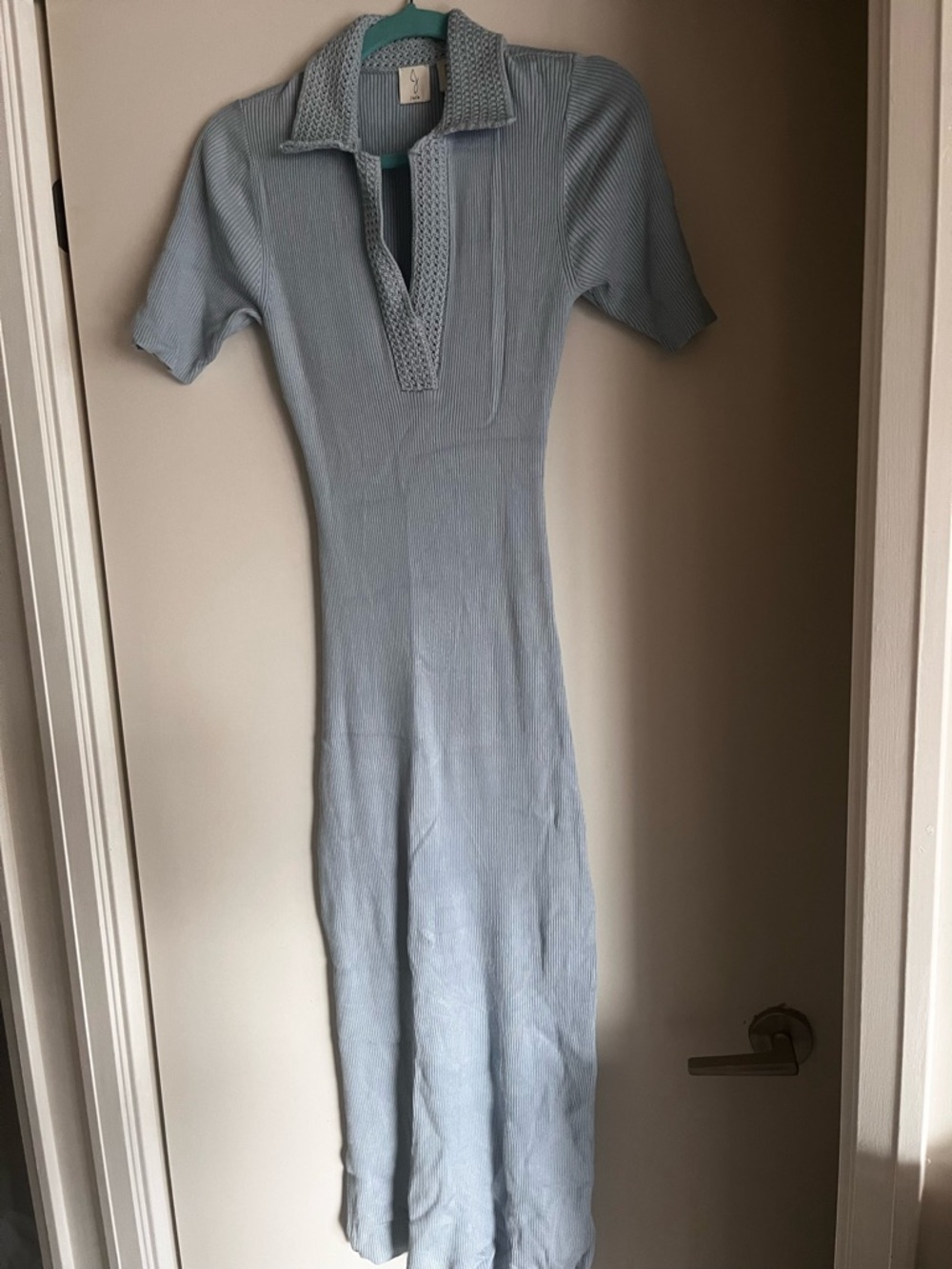 Joie Pale Blue Crochet Knit Polo Midi Dress